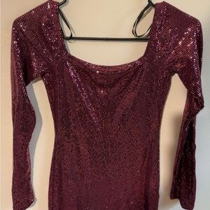 Elegant Burgundy Sequin Dress